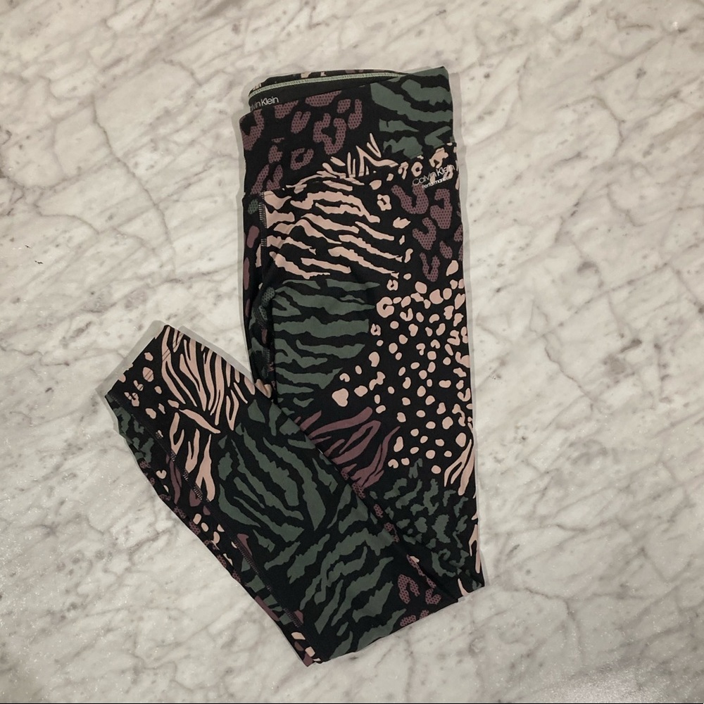 Calvin Klein Performance WICK Animal Print Ruched Workout Yoga Pants S